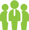 Three green figures with a central leader.